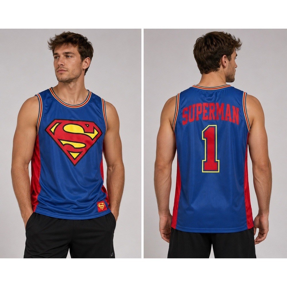 Superman DC Comics Basketball Jersey‎ Men's Small Blue Red Sleeveless Mesh Tank